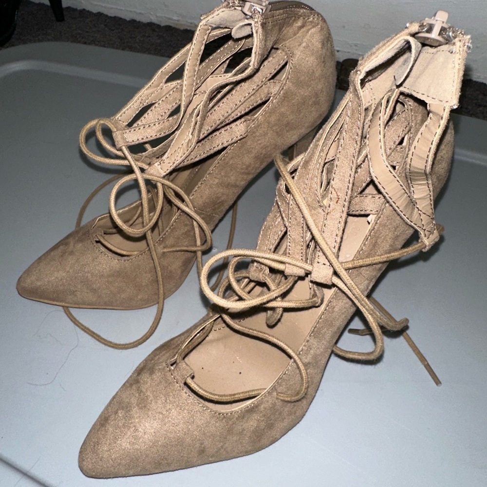 Charlotte Russe Beige Lace-Up Heels
